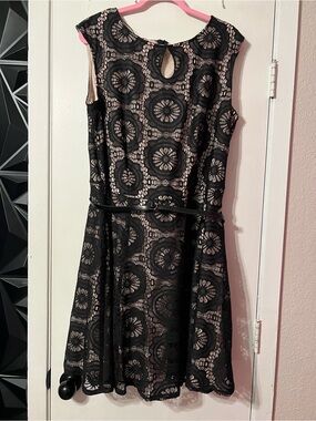 London Style Black Lace Dress with Nude Lining